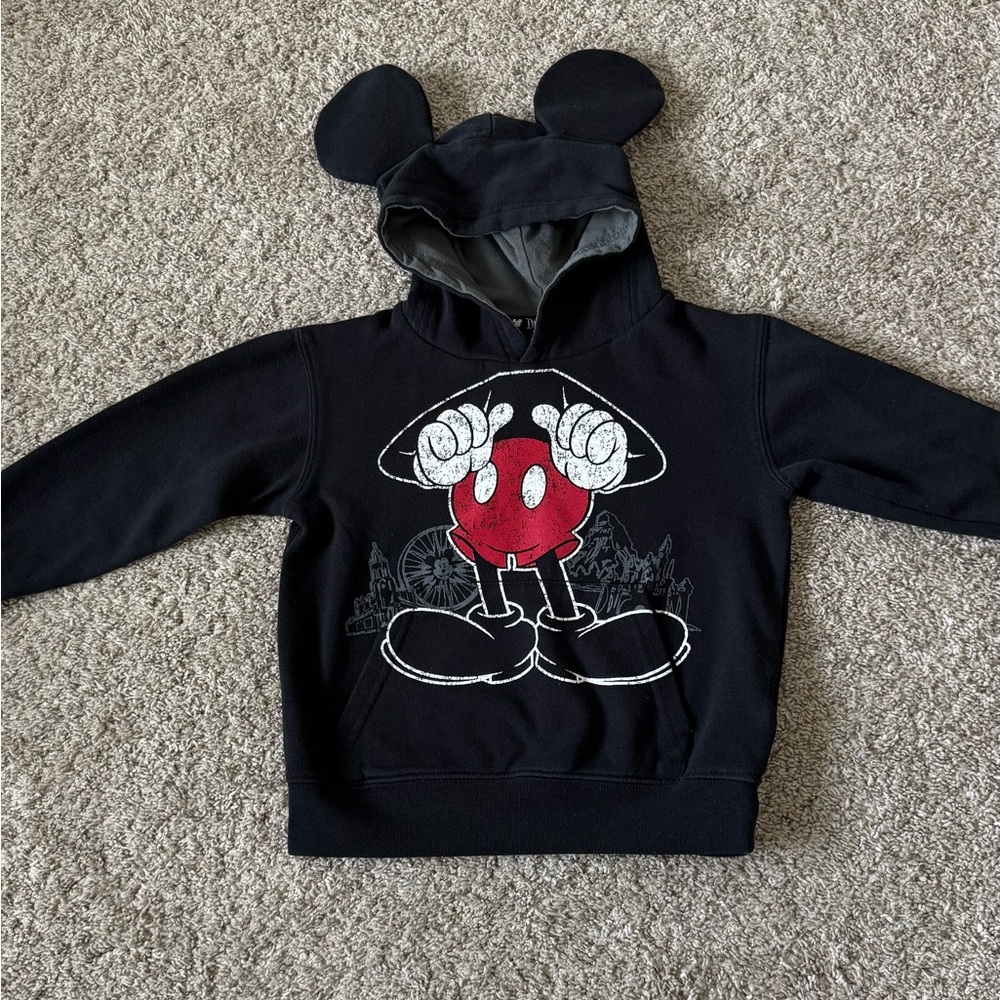 Disney Mickey Mouse boys black hooded pullover Sweatshirt with ears size XS